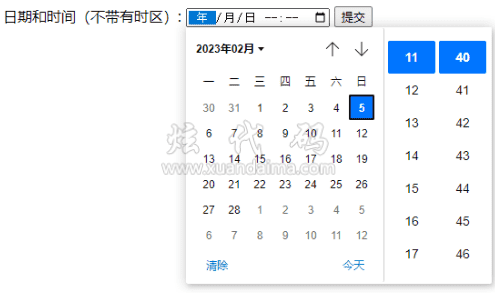 html datetime-local 日期和时间不带时区控件